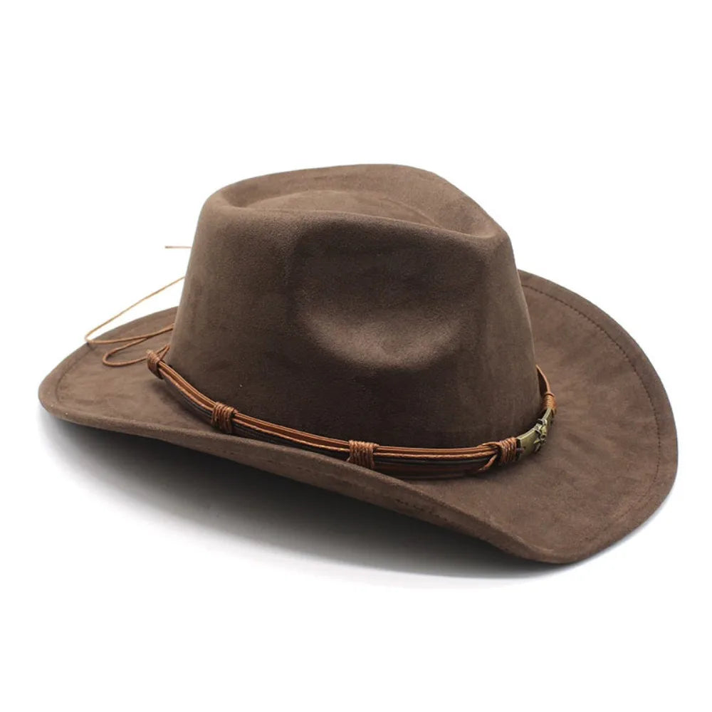 Cowboy Hat Suede With Bull Head Decor
