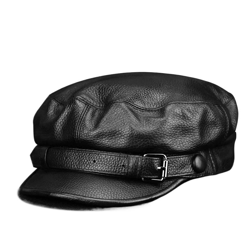 Leather Sailor Cap – Soft Cowhide With Belted Accent