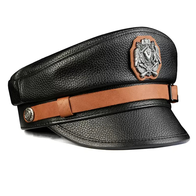 Leather Sailor Cap – Cowhide Badge & Contrast Strap