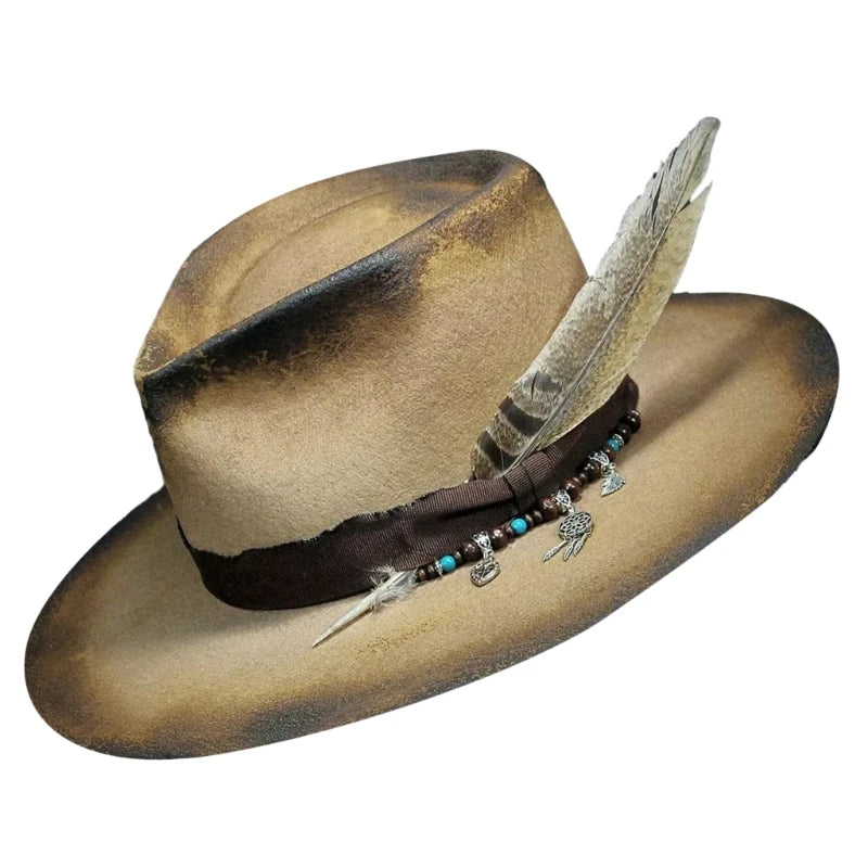 Wool Felt Cowboy Hat with Feather – Distinctive Western Flair