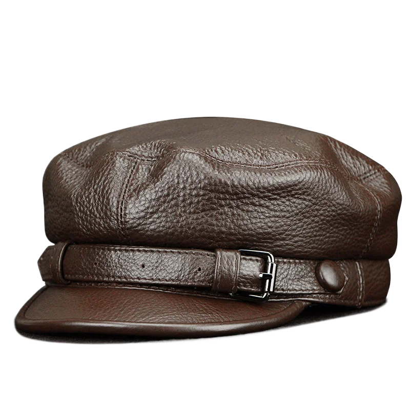 Leather Sailor Cap – Soft Cowhide With Belted Accent