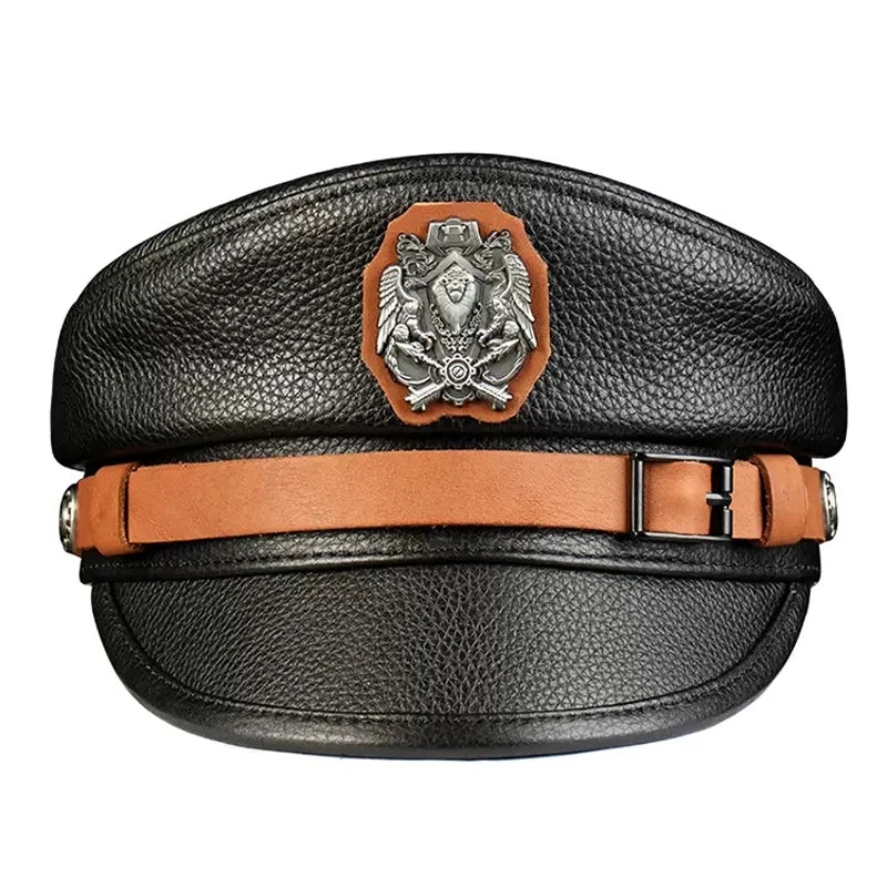 Leather Sailor Cap – Cowhide Badge & Contrast Strap