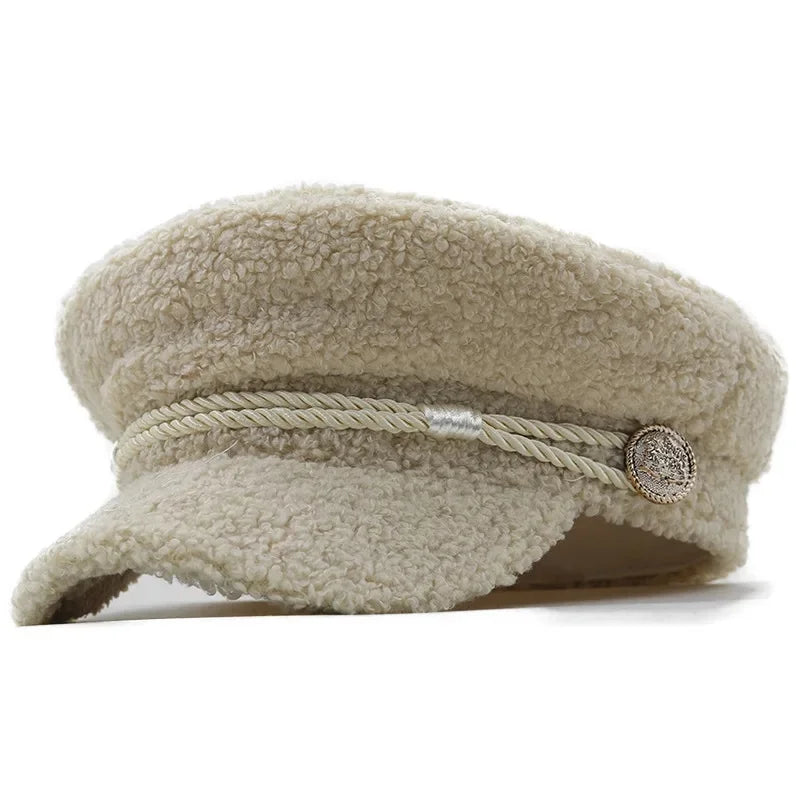 Textured Lamb Wool Sailor Cap – Soft & Stylish Octagonal Design