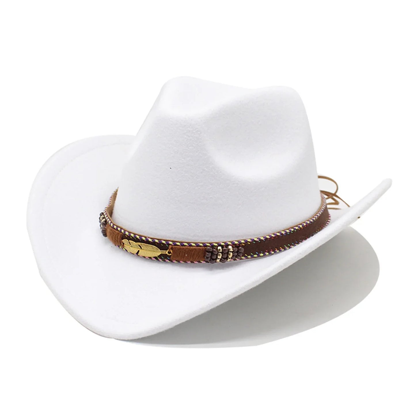 Cowboy Hat – Leather Band with Gold Feather