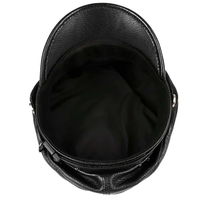 Leather Sailor Cap – Statement Badge & Structured Visor