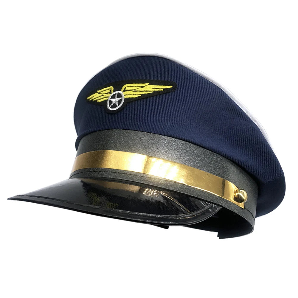 Pilot Style Sailor Cap – Flat Top With Gold Wing Emblem