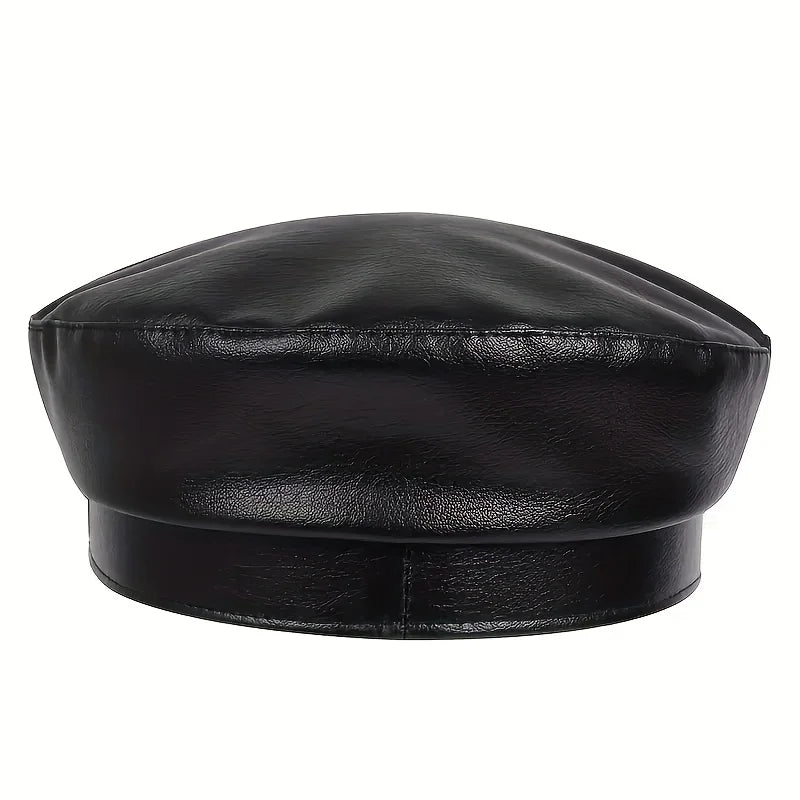 Faux Leather Sailor Cap – Flat Top With Western Buckle Detail