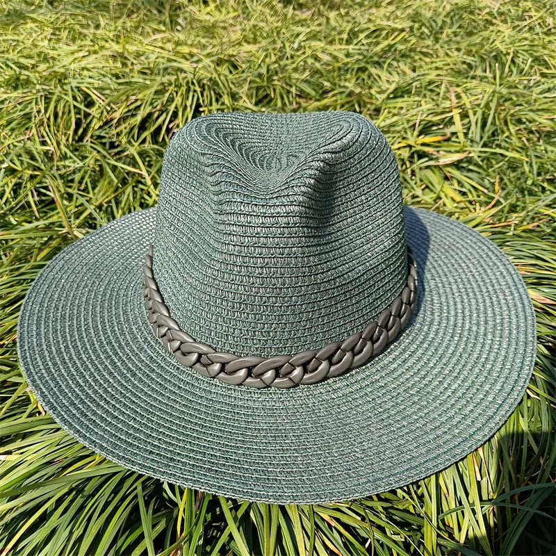 Straw Panama Hat With Chain Detail