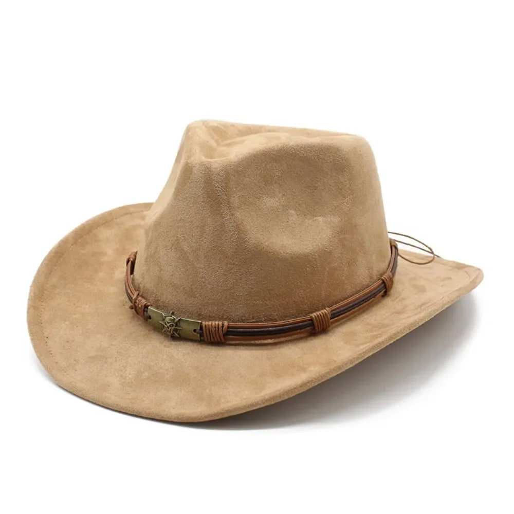 Cowboy Hat Suede With Bull Head Decor