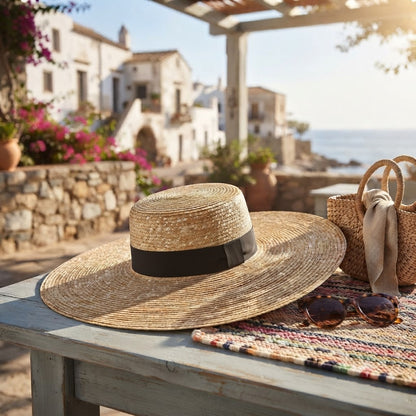 Straw Hat – Extra Wide Brim With Bold Black Band