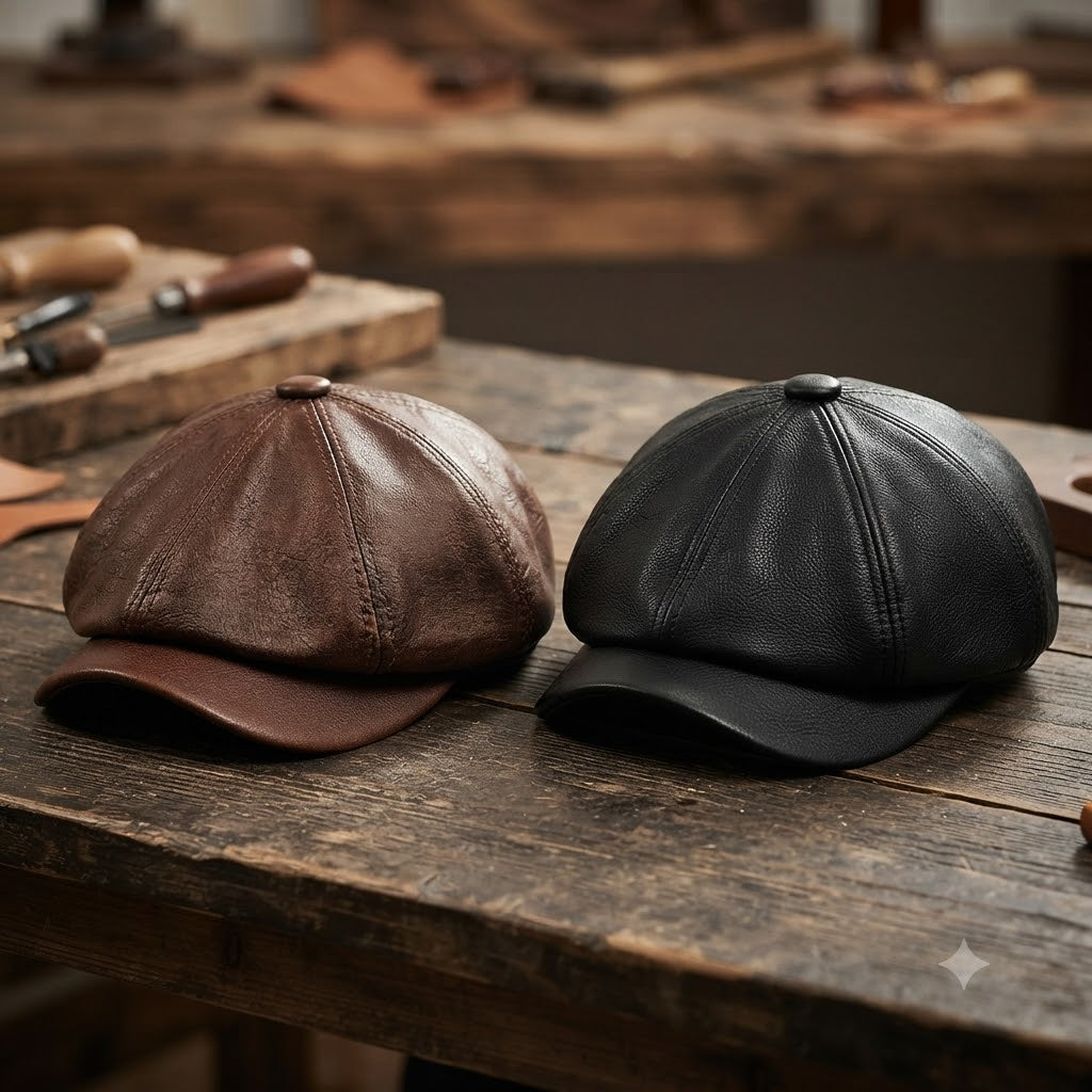 Newsboy Cap – 100% Cowhide Leather With Dome Cut