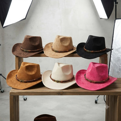 Cowboy Hat Suede With Bull Head Decor