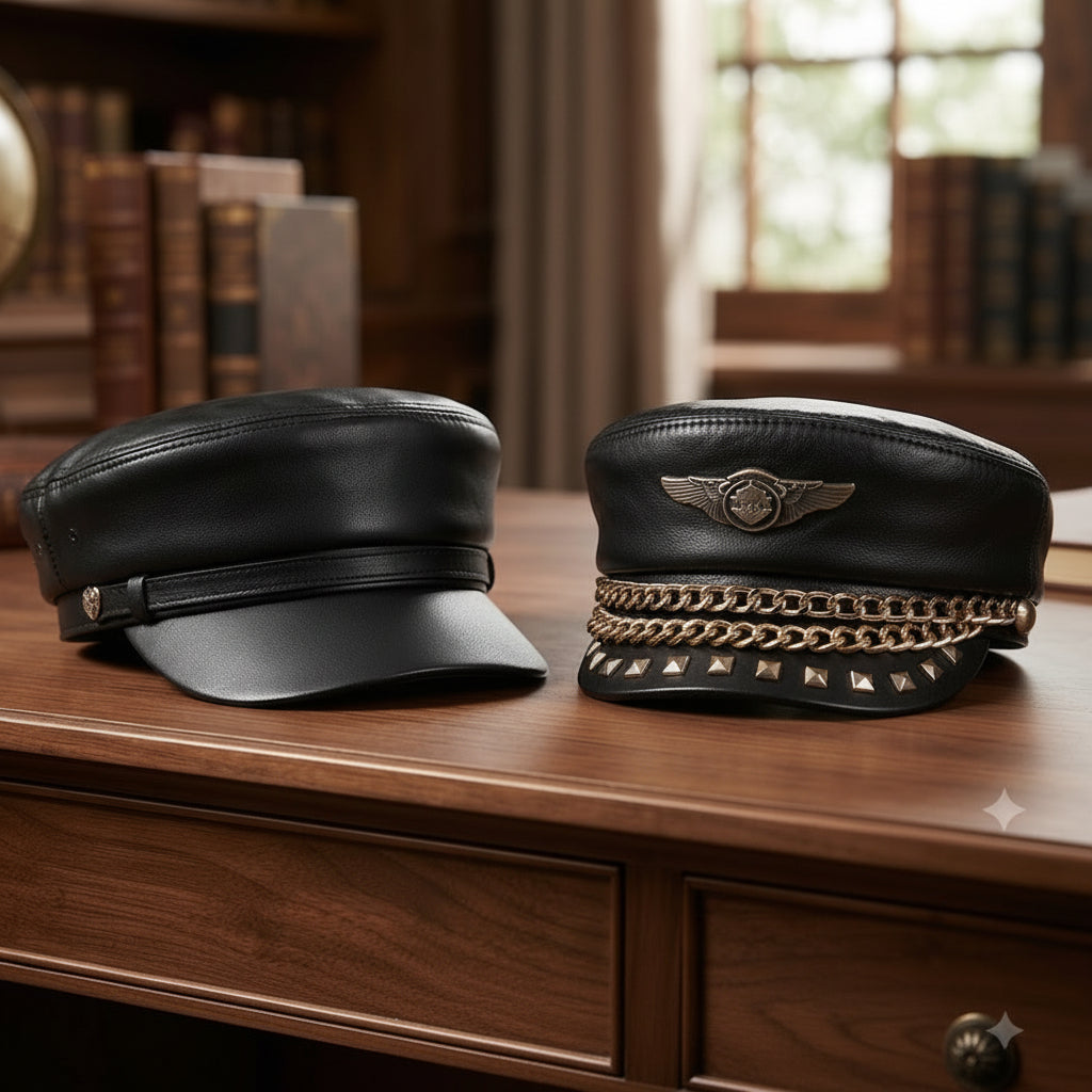 Punk Rock Leather Sailor Cap – Chain & Eagle Badge Edition