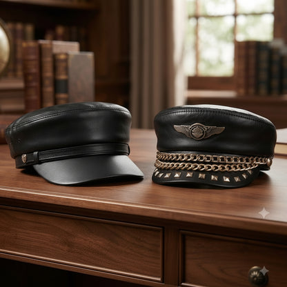 Punk Rock Leather Sailor Cap – Chain & Eagle Badge Edition