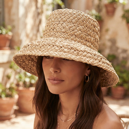 Straw Hat – Sculptural Wide Crown With Minimalist Charm