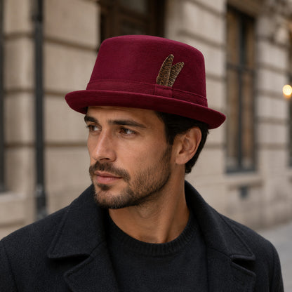 Pork Pie Wool Hat – Vintage Style With Feather Accent