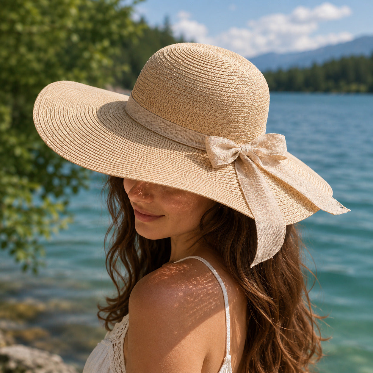 Straw Hat – Wide Brim & Delicate Bow For Summer Days