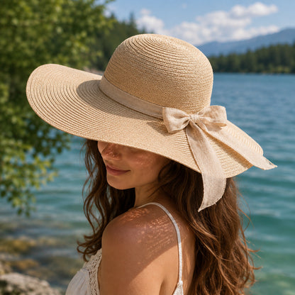 Straw Hat – Wide Brim & Delicate Bow For Summer Days