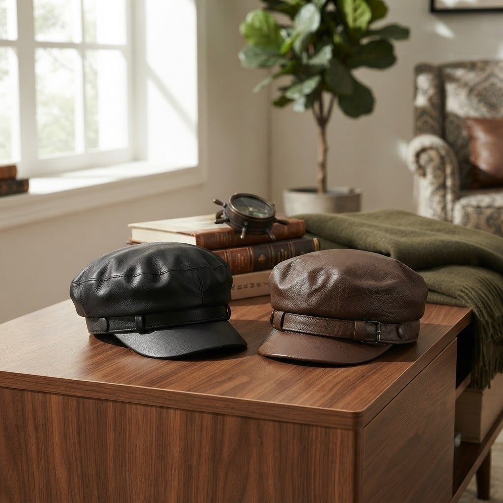 Leather Sailor Cap – Soft Cowhide With Belted Accent