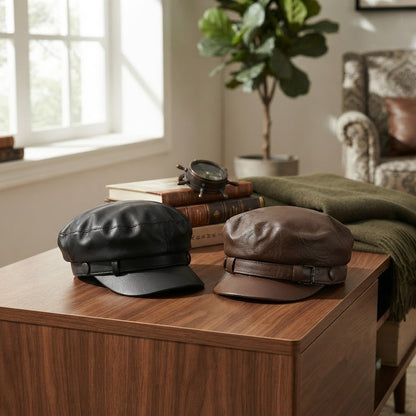 Leather Sailor Cap – Soft Cowhide With Belted Accent