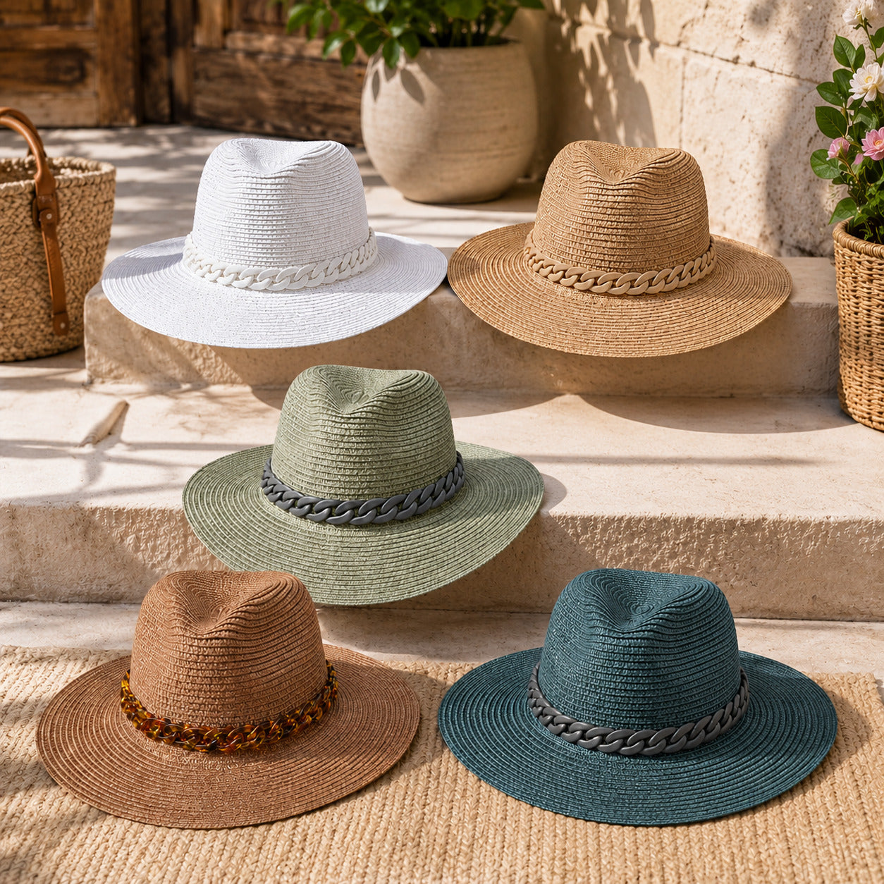 Straw Panama Hat With Chain Detail