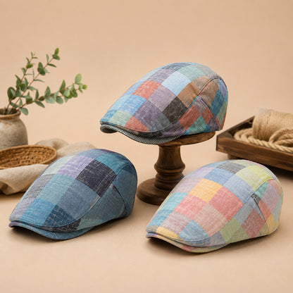 Flat Cap – Men’s Colorful Checked Patchwork