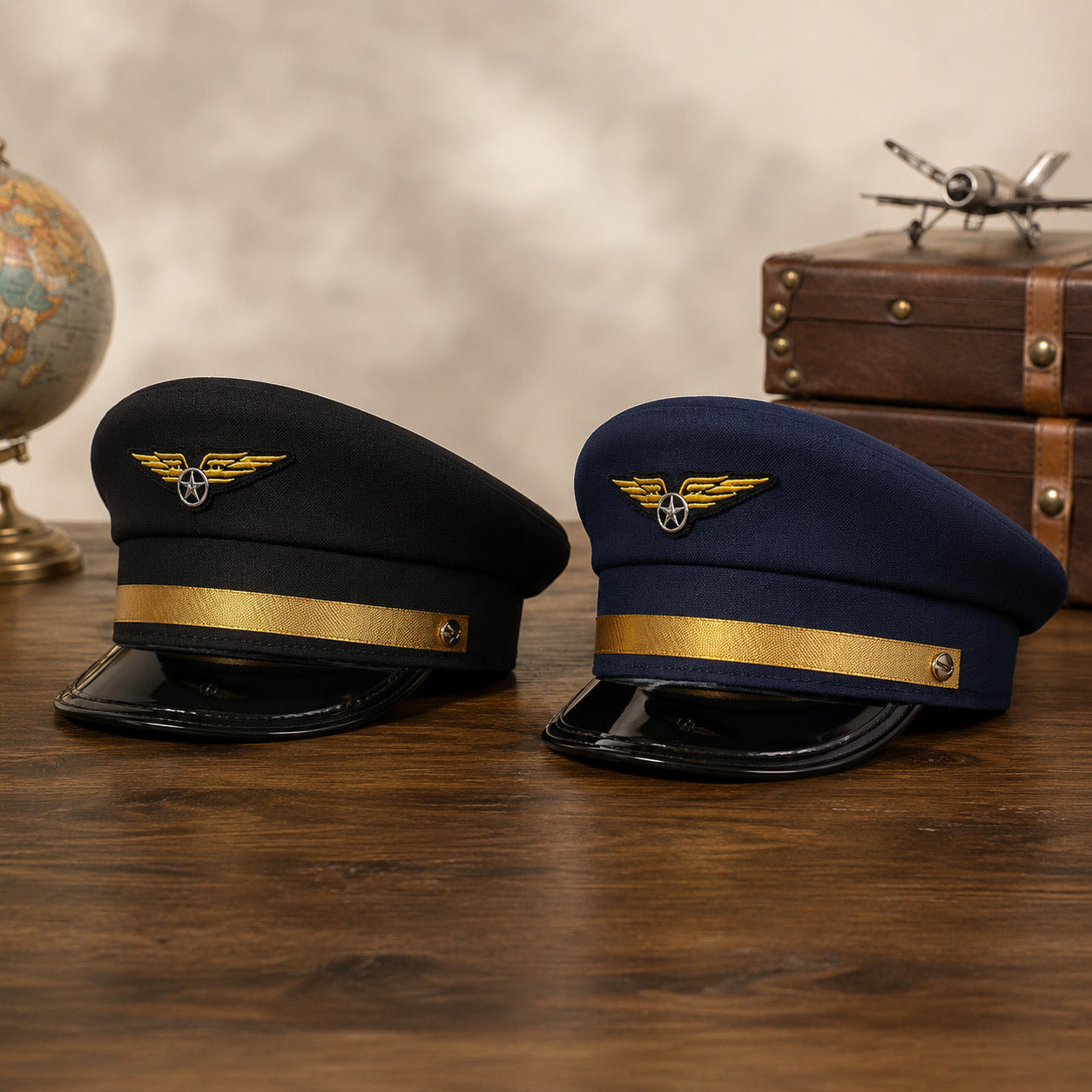 Pilot Style Sailor Cap – Flat Top With Gold Wing Emblem