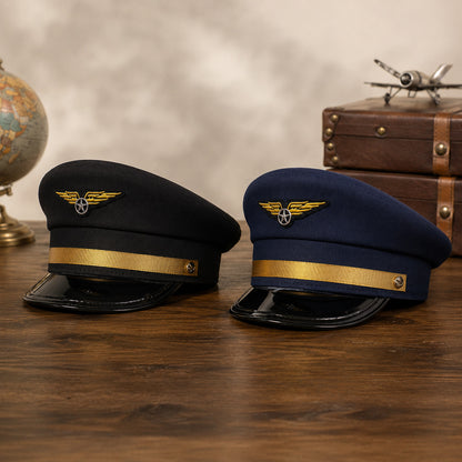 Pilot Style Sailor Cap – Flat Top With Gold Wing Emblem