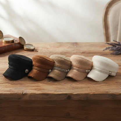 Textured Lamb Wool Sailor Cap – Soft & Stylish Octagonal Design