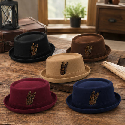 Pork Pie Wool Hat – Vintage Style With Feather Accent