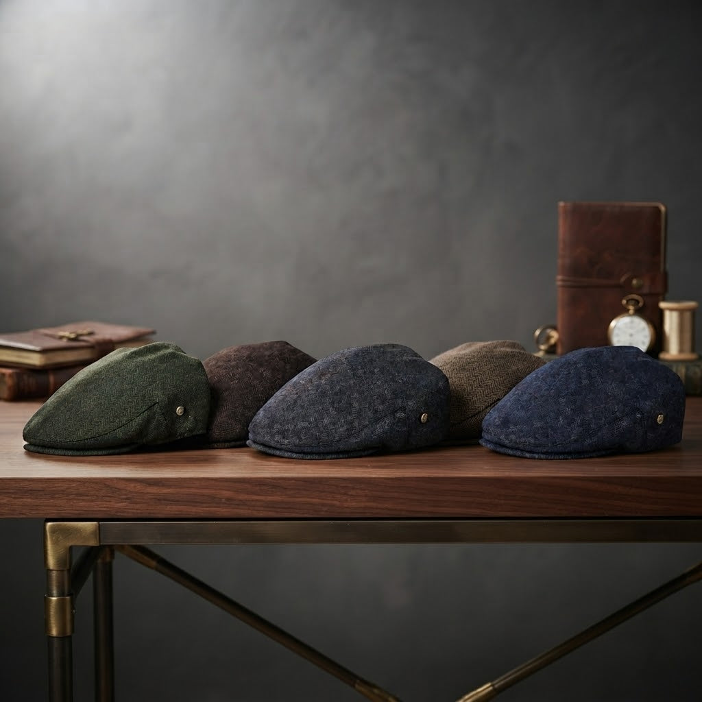 Flat Cap – Herringbone Wool Blend With Vintage Texture