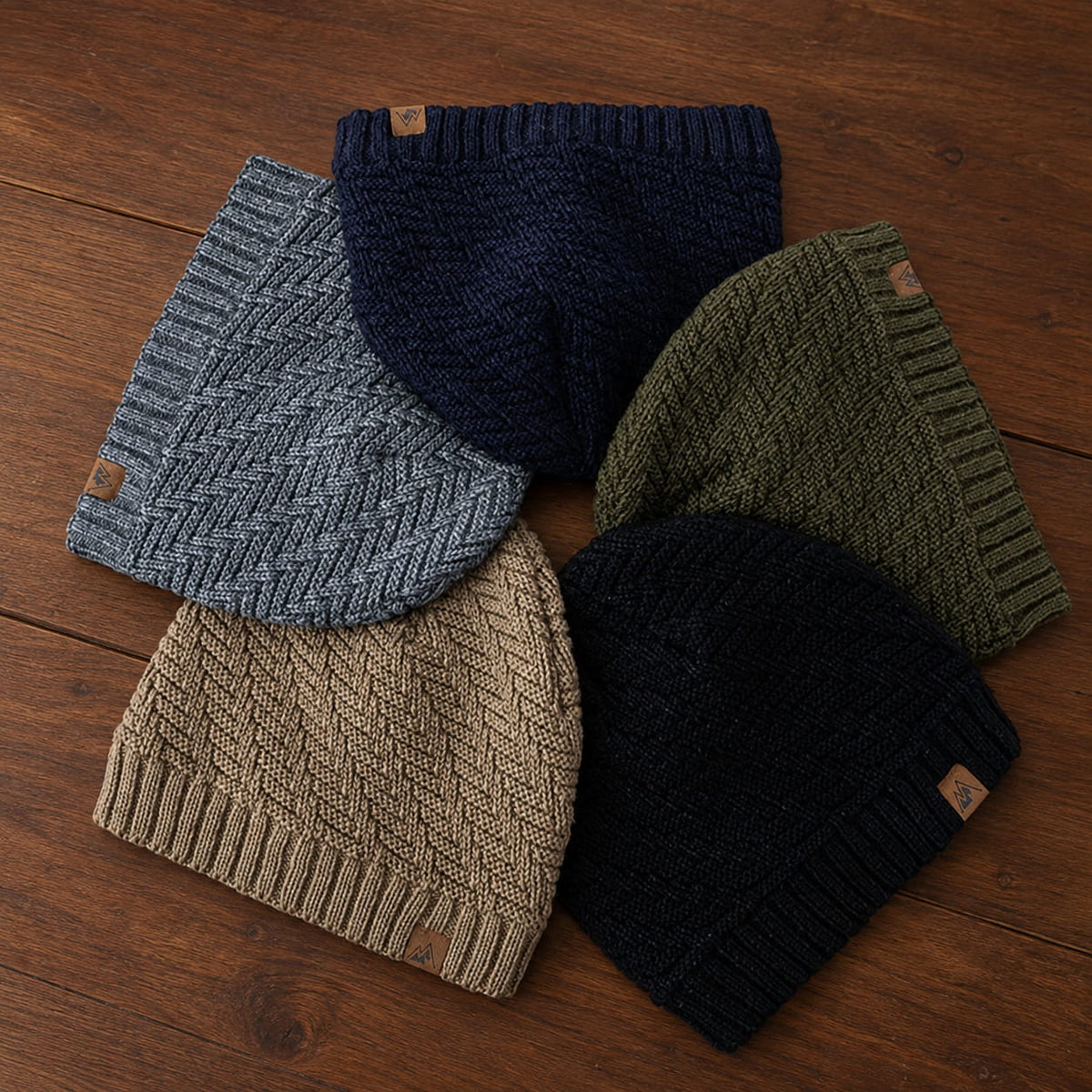 Beanie – Chevron Knit with Fur Lining