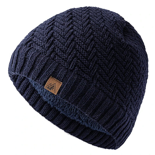 Beanie – Chevron Knit with Fur Lining