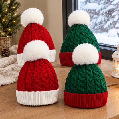 Beanie – Christmas Cable Knit with Pom-Pom