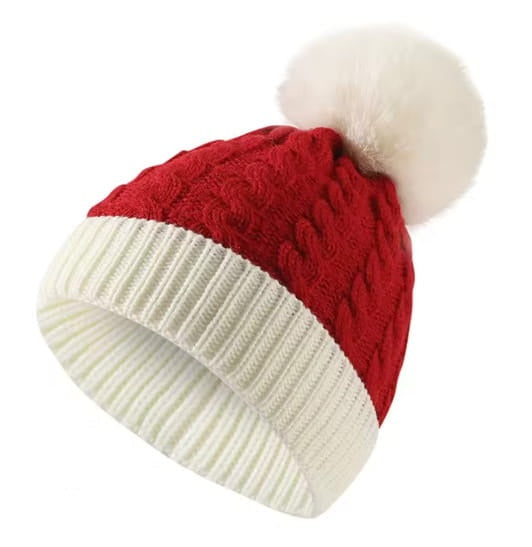 Beanie – Christmas Cable Knit with Pom-Pom
