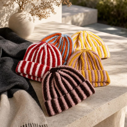 Beanie – Feather Yarn Striped Knit