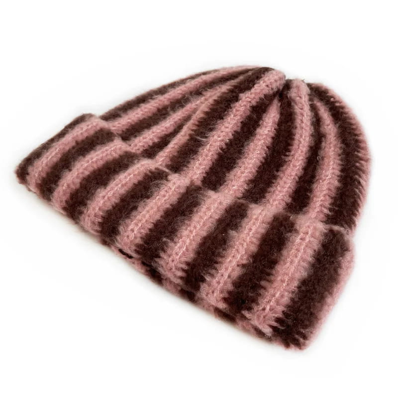 Beanie – Feather Yarn Striped Knit