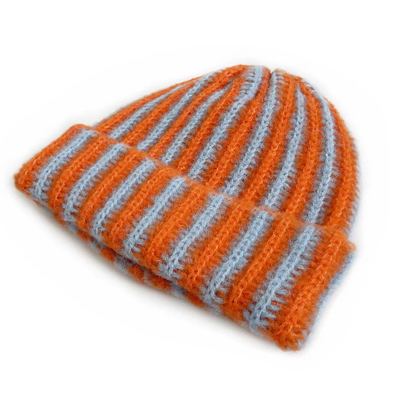 Beanie – Feather Yarn Striped Knit