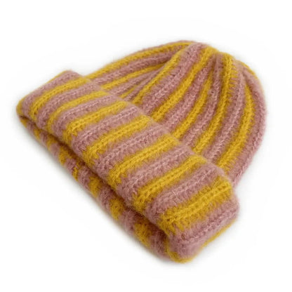 Beanie – Feather Yarn Striped Knit