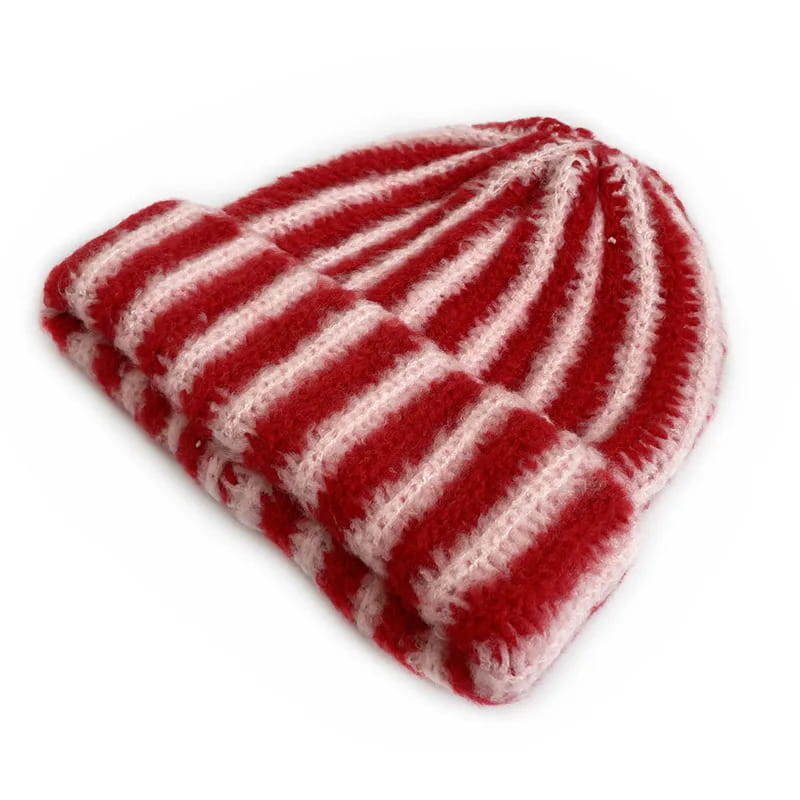 Beanie – Feather Yarn Striped Knit