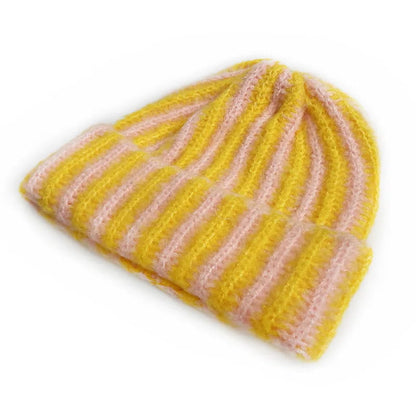 Beanie – Feather Yarn Striped Knit