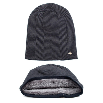 Beanie – Slouchy Herringbone with Fur Lining