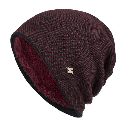 Beanie – Slouchy Herringbone with Fur Lining