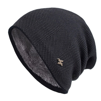 Beanie – Slouchy Herringbone with Fur Lining