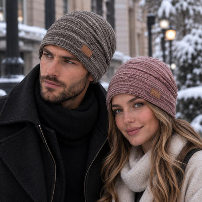 Beanie – Striped Slouchy Knit with Fur Lining