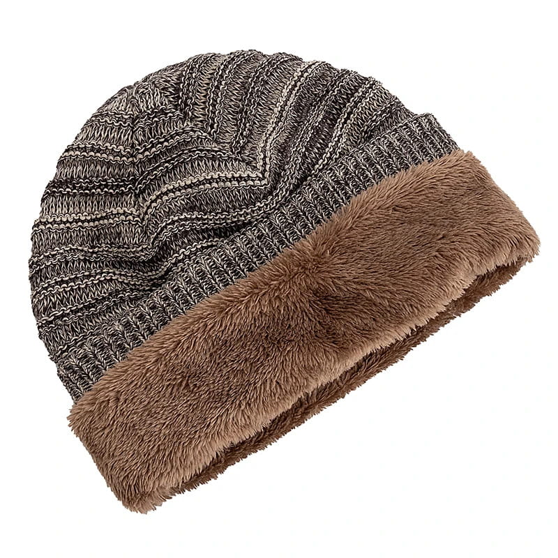 Beanie – Striped Slouchy Knit with Fur Lining