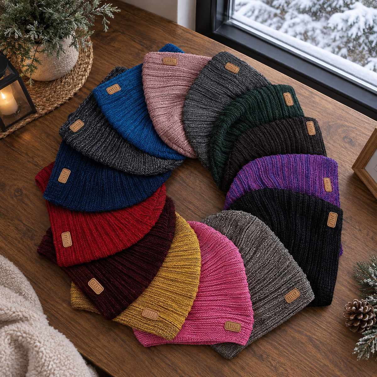 Beanie – Striped Slouchy Knit with Fur Lining