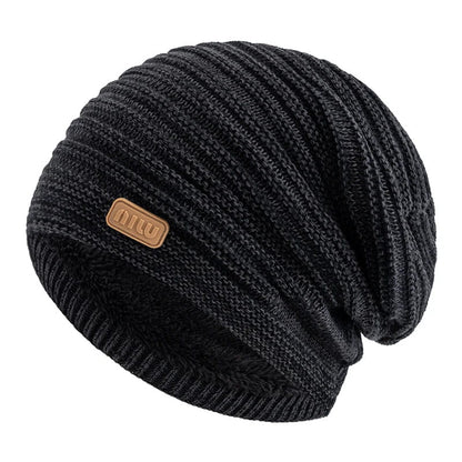 Beanie – Striped Slouchy Knit with Fur Lining