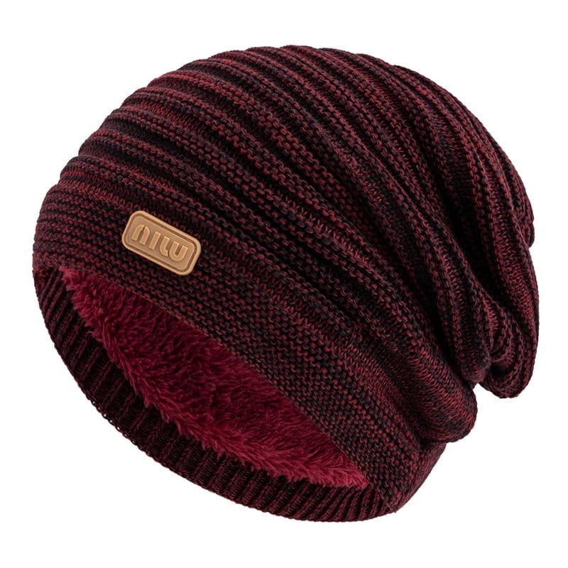 Beanie – Striped Slouchy Knit with Fur Lining