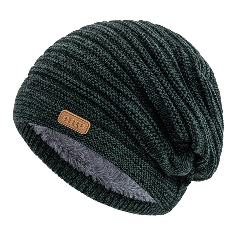 Beanie – Striped Slouchy Knit with Fur Lining